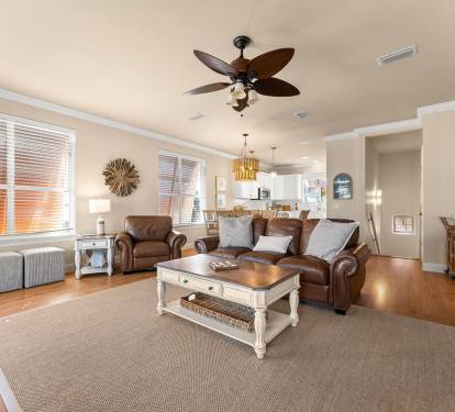 Spacious Living Room Flowing to Kitchen & Porch