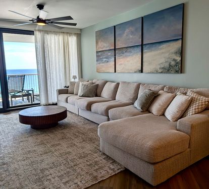 Relax on our big comfy couch and enjoy the view or watch some TV.