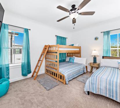 Bunk Bedroom #4 - Two Full Beds and 1 Twin Bed with Curtains to Ensure Little Friends Will Have a Good Sleep
