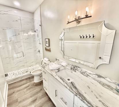Downstairs bathroom with walk-in shower