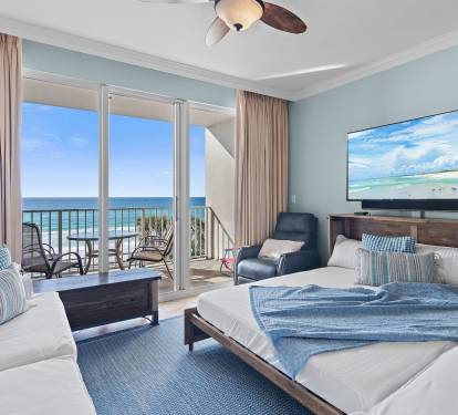 Need extra sleeping space? The living room features a premium Queen memory foam sleeper sofa designed for comfort—far from the typical pull-out bed