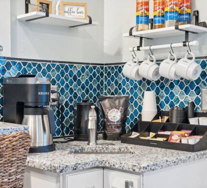 Enjoy the fully stocked Coffee Bar!