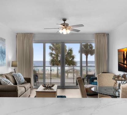 Living room with Gulf backdrop