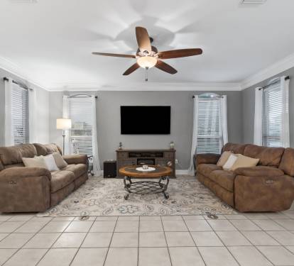 Living room area big enough for a group or family of ten