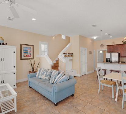 Large open concept living area - One of two sofas is a queen sleeper