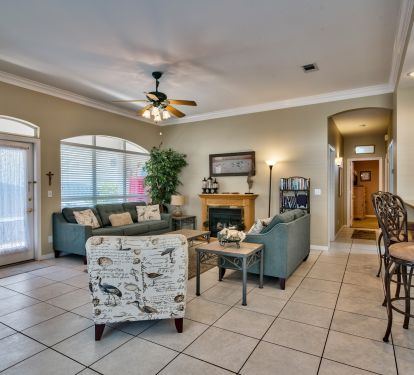 Entrance featured on left. Open floor plan