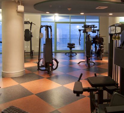Well equipped fitness center includes treadmills, ellipticals, stationary bike, free weights, smith machine, various weight machines and a VIEW!!