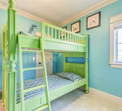 Second Floor Twin Beds Suite with closet, wall mounted TV and private bathroom