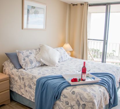 Ocean Front, King Bed, Master Bedroom, flat screen TV,  and Tile Floor 