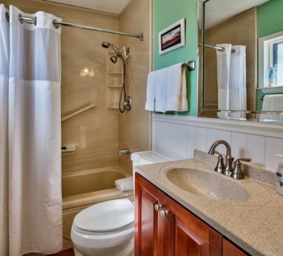 Full bath/ comfort height commode/ handicapped bars in tub