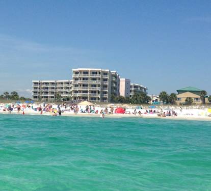 View of property from Ocean - our unit is botom left balcony in front