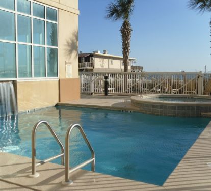 Our indoor/outdoor pool with a hot tub.  The pool is heated in the winter