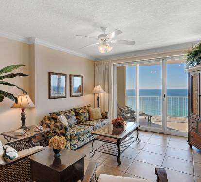 Settle into Living Room comfort - Ocean Villa 1602 - Panama City Beach Condo
