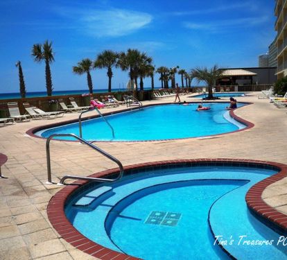 View of the Pool deck from 1 of the 2 Hot Tubs looking west.