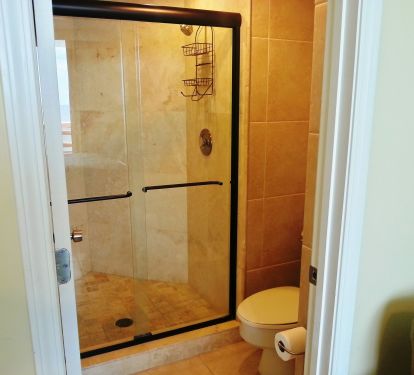 Large walk-in shower. All lines are supplied