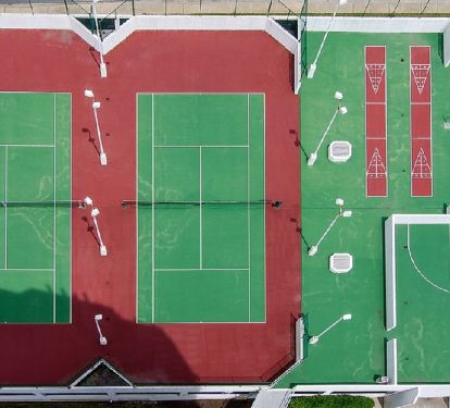 Sport Deck, lighted tennis courts, basketball and shuffle board located on the 1st floor. Room Key Card used to access entrance.