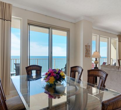 Enjoy the ocean view from the beautiful dining area with seating for 6 guests 