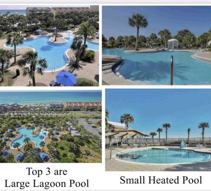 Pictures of the huge zero entry lagoon pool with splash pad &amp; Small heated