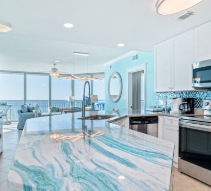Wow! Who could forget this one-of-a-kind blue-veined stone slab?