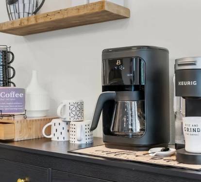 Drip coffee or K-Cups can be used