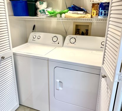 Full sized washer and dryer in unit for your use.