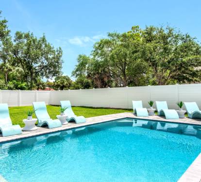 Azure-8 No fighting for chairs at a community pool. Azure offers a fully fenced back yard with private (seasonally heated) pool with splash deck for your comfort and enjoyment.