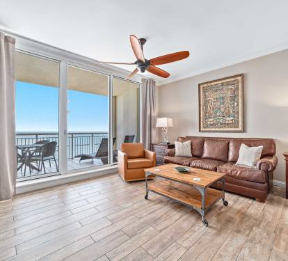 Guests are always impressed with the size of our living room.  Leather seating.