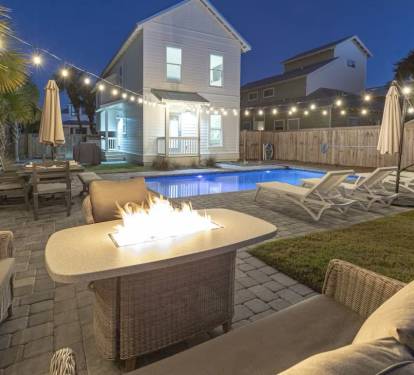 Backyard with cozy fire pit