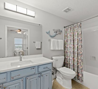 [Bathroom #2] Amble counter space and plenty of towel hanging room