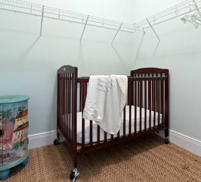 1st floor crib room.  Includes power outlet and HVAC vent