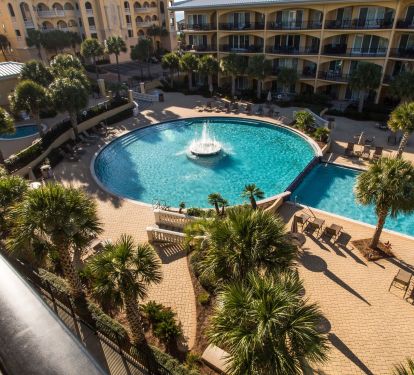 View of beautiful very large 8000 sq foot pool from our balcony