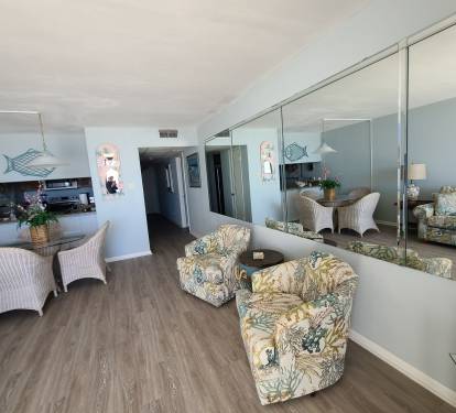 New flooring and furnishings in living room