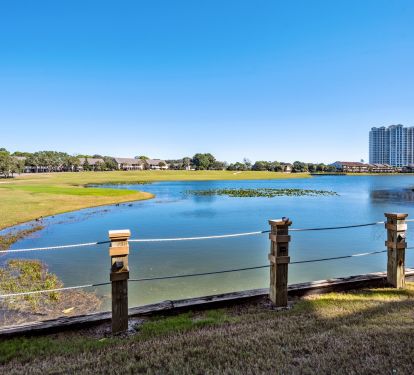 View from patio of lake and 14th green