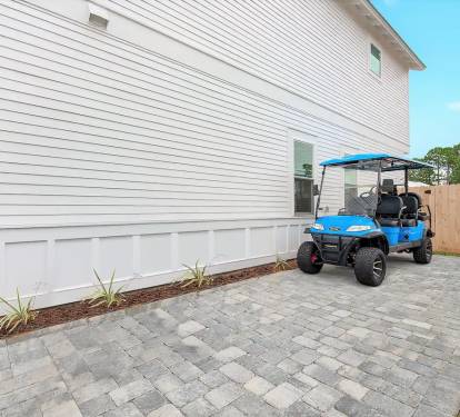 Bliss-6 new 6 seat golf cart makes the 4 minute ride to our area's largest, widest, snow-white beaches so much fun that you might enjoy the journey just as much as the destination. And, you can put your wallet away! Bliss includes 4 free bikes!