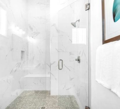 Horizon-20 Bedroom 4 bath. Pic 2. 3rd floor. Double quartz vanity. Frameless glass shower.