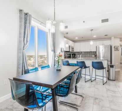 Dining table with 6 chairs, 3 bar stools