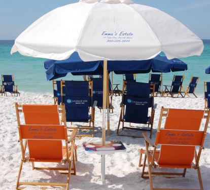 Welcome to the private beach! Four chairs and an umbrella are provided!