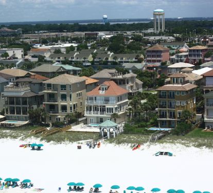 Villa Emeraude is bright green roof, center-left, gazebo is Dunes' private beach entrance
