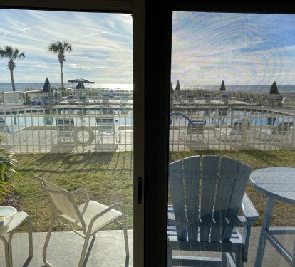 Your Patio is literally a few FLIP FLOPS from the Pool -  Jacuzzi - Beach!