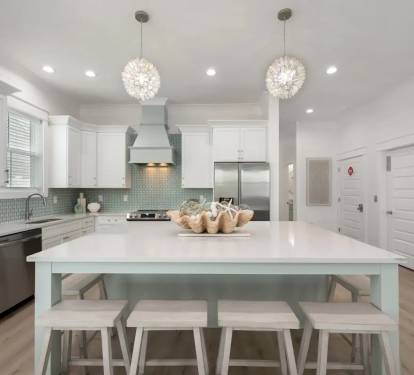 Iris-14 features a beautiful quartz island for grab-and-go meals, making beach outings effortless for your family!