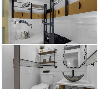 Bunk room with 4 single beds / custom bathroom (one of three)