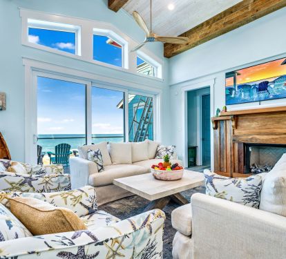 Coastal living room with fireplace from Apalachicola river