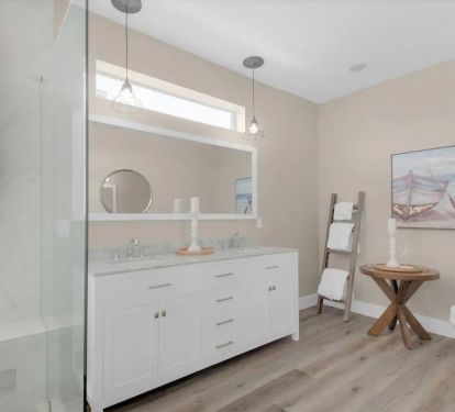 Sunkissed-23 2nd floor. Bed 2 private bath. Photo 1. Private master bath with frameless glass shower and double vanity