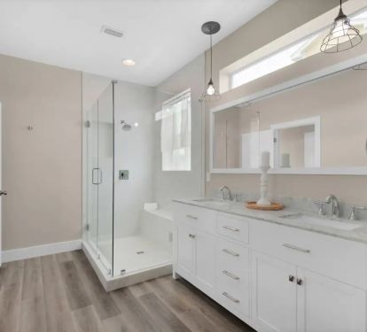 Sunkissed-24 2nd floor. Bed 2 private bath. Photo 2. Private master bath with frameless glass shower and double vanity
