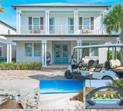 Breeze-1 Welcome to Breeze! Brand new construction and furniture with 7 bedrooms, private pool, golf cart and paddleboards. Located only 2 blocks from 6 different beach accesses.