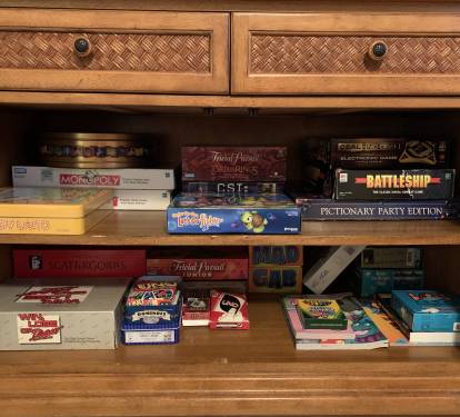 Enjoy our cabinet full of games, puzzles, coloring/activity books, etc.