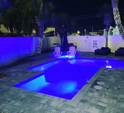 Nightly the pool lights up so pretty