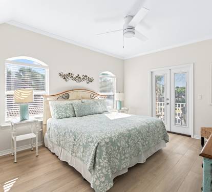 Second floor KING bedroom with french doors to front balcony