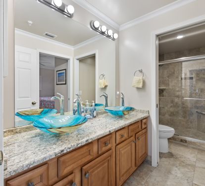 Guest Bathroom with Double Vanity and Beautiful Walk-in Shower