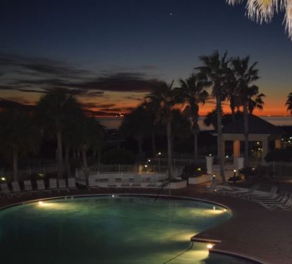 Night view of the club house pool.